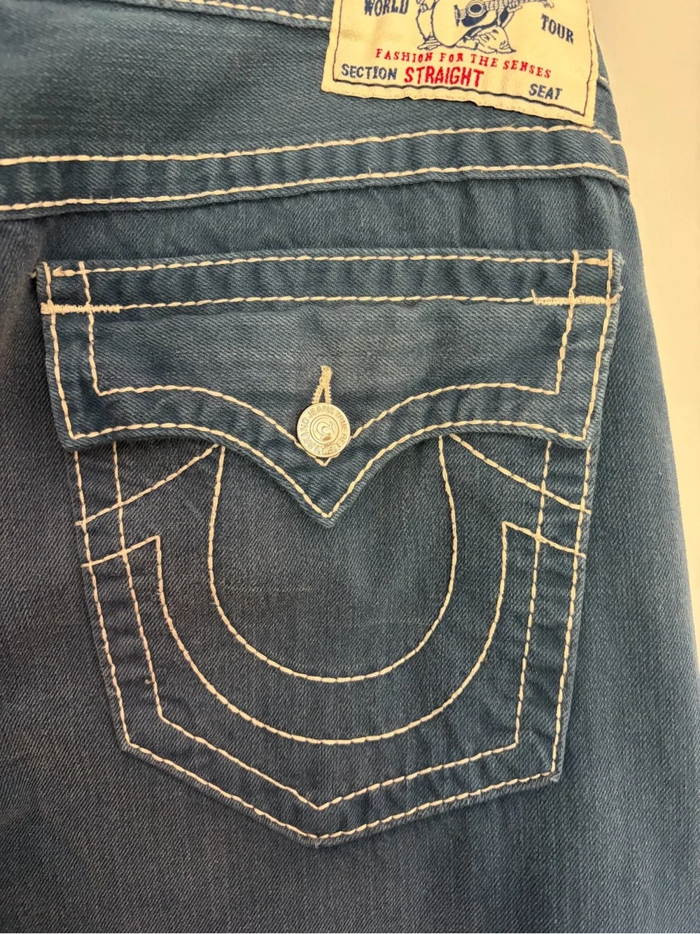 TRUE RELIGION Buddha World Tour Jeans Mens 38 (39x31) Thick Stitch USA Made